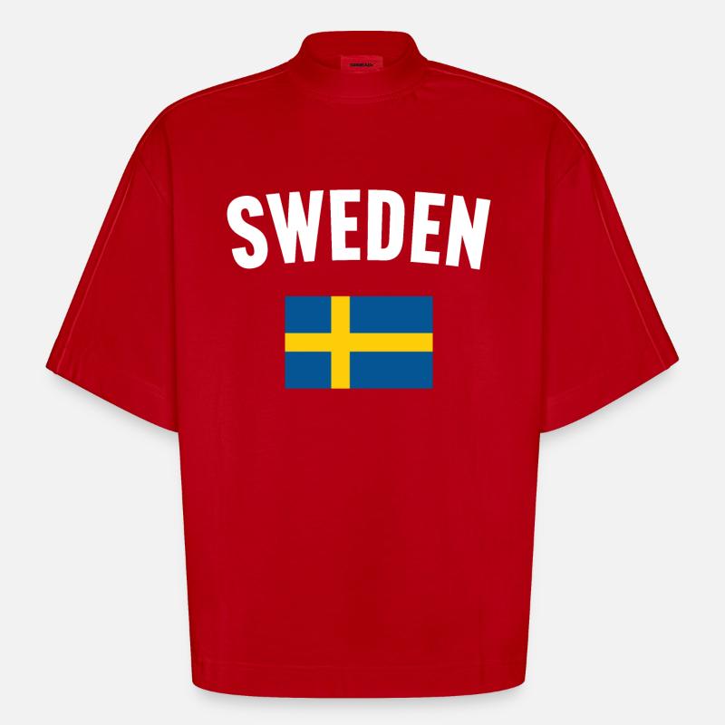 Drapeau de la Suède - T-shirt bio épais oversize Boxy fabriqué en UE - rouge