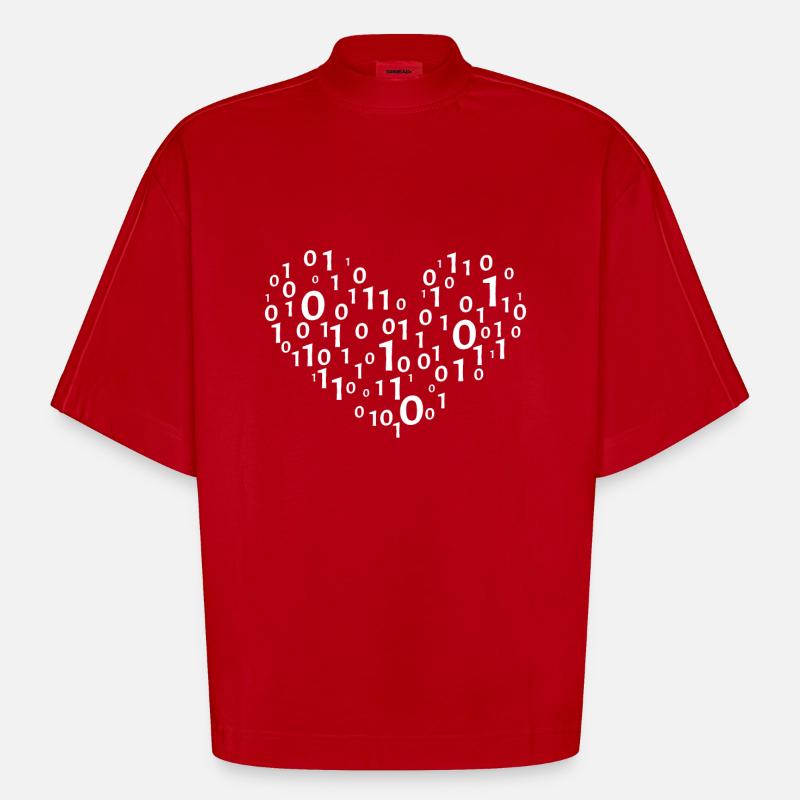 Heart binary coding - Heavyweight Oversized Organic Boxy T-Shirt Made in EU - red