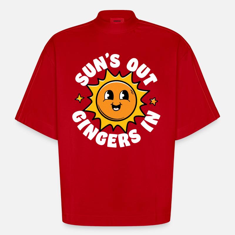 Soleils Out Gingers In - T-shirt bio épais oversize Boxy fabriqué en UE - rouge