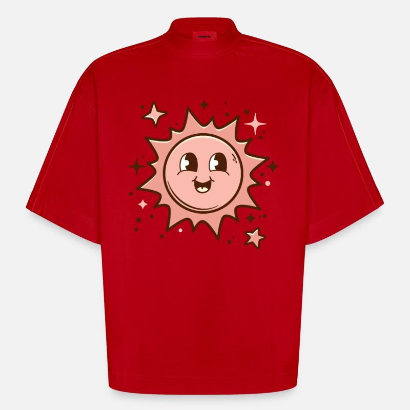 Rose soleil heureux - T-shirt bio épais oversize Boxy fabriqué en UE - rouge