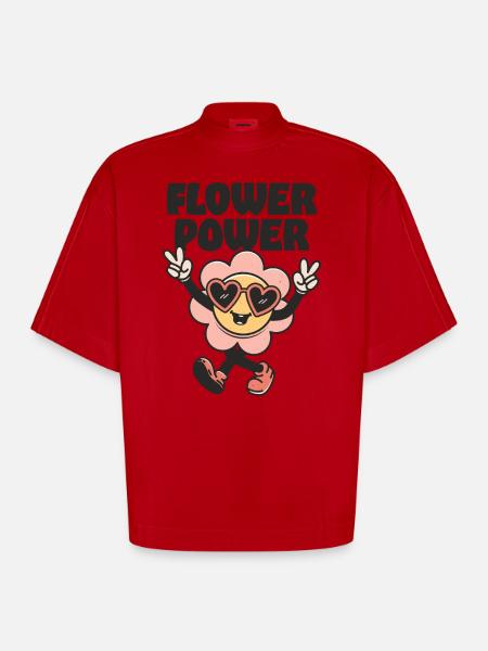 Flower Power - Heavyweight Oversized Organic Boxy T-Shirt Made in EU - red