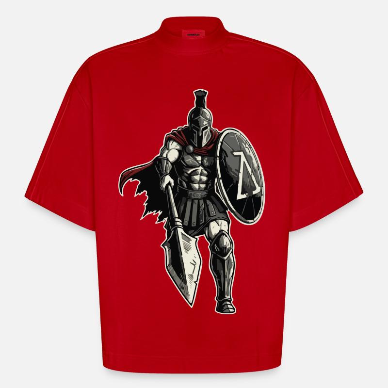 Veteran Spartan Combat Spear Shield Maskottchen - Heavyweight Oversized Organic Boxy T-Shirt Made in EU - Rot