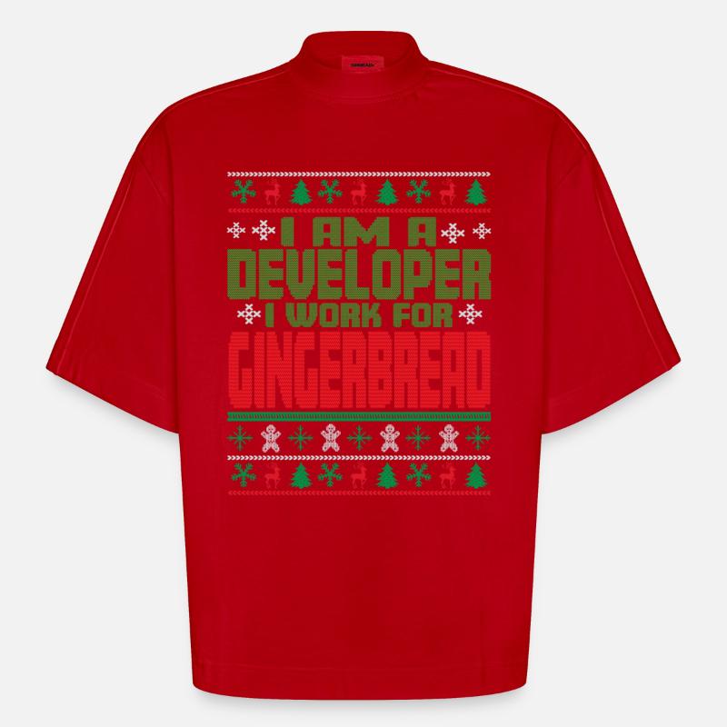 Software Developer Christmas Quote - Heavyweight Oversized Organic Boxy T-Shirt Made in EU - red