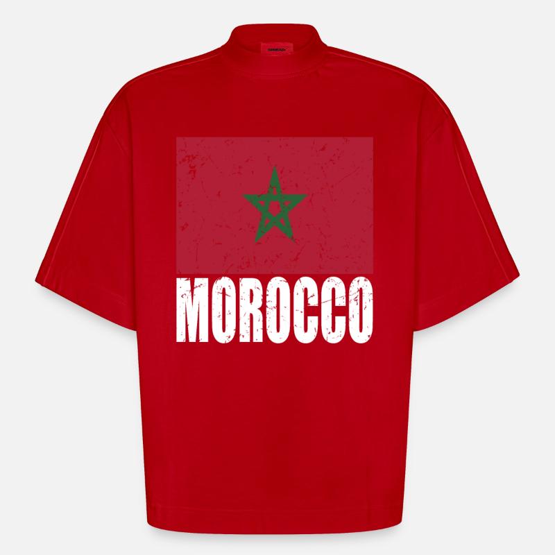 Drapeau du Maroc - T-shirt bio épais oversize Boxy fabriqué en UE - rouge