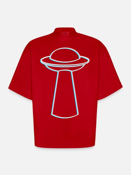 UFO Glitch – Rave & Techno Vibes - Heavyweight Oversized Organic Boxy T-Shirt Made in EU - red