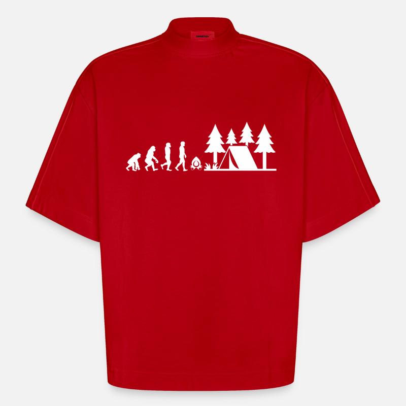 ÉVOLUTION DU CAMPING - T-shirt bio épais oversize Boxy fabriqué en UE - rouge