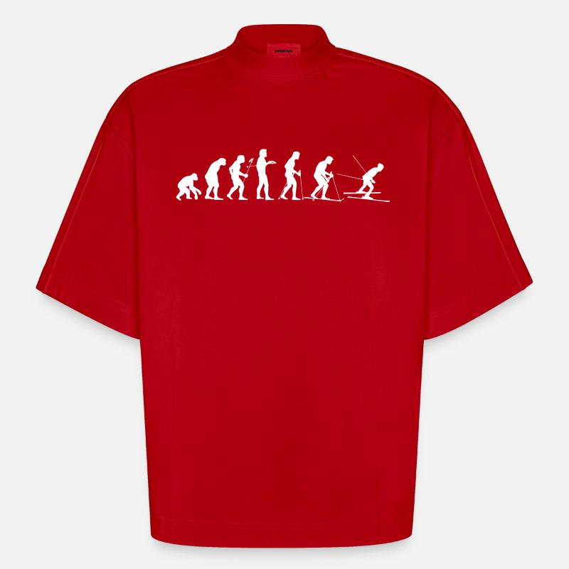 Human evolution skiing - Heavyweight Oversized Organic Boxy T-Shirt Made in EU - red
