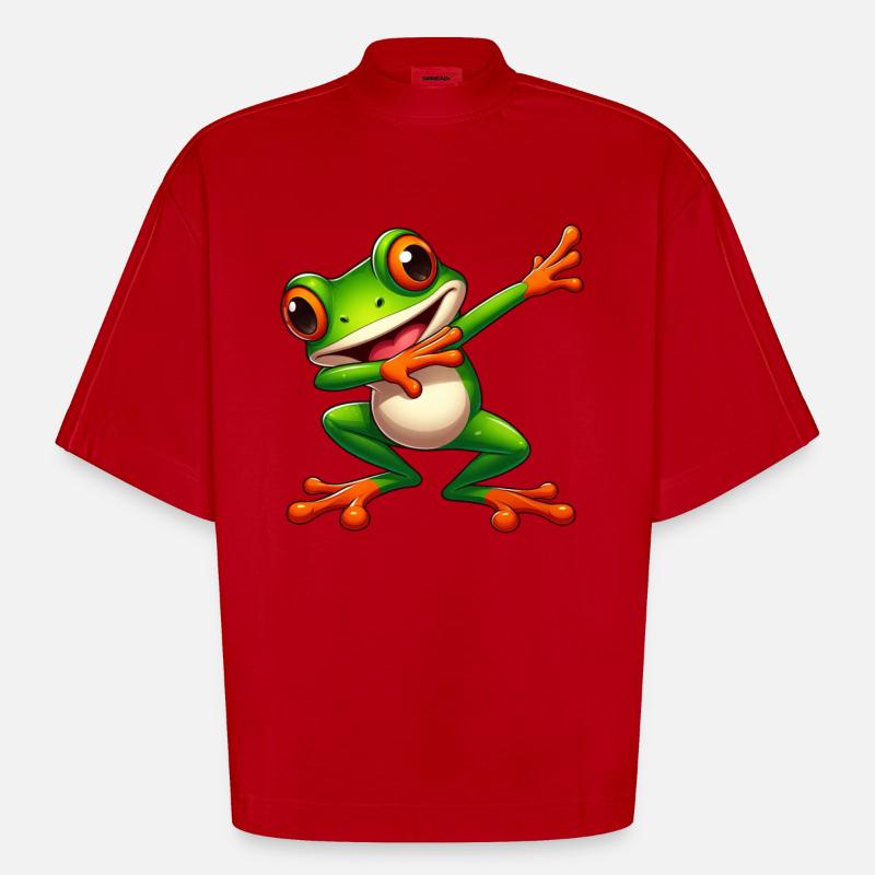 Cool Frog Dabbing Toad Style - Heavyweight Oversized Organic Boxy T-Shirt Made in EU - red