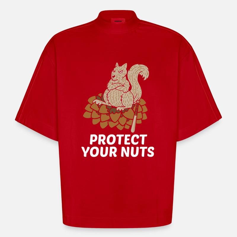 Protect your nuts gift - Heavyweight Oversized Organic Boxy T-Shirt Made in EU - red