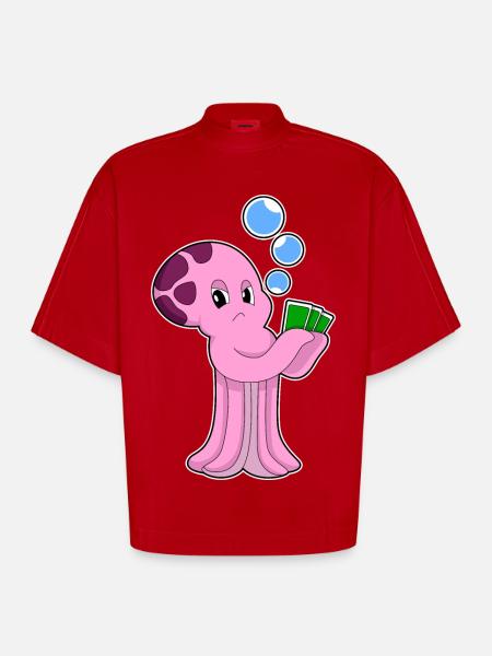 Krake Poker Poker Cards - Heavyweight Oversized Organic Boxy T-Shirt Made in EU - red