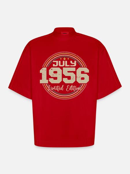 1956 Birthday July 1956 Gift July 1956 - Heavyweight Oversized Organic Boxy T-Shirt Made in EU - red