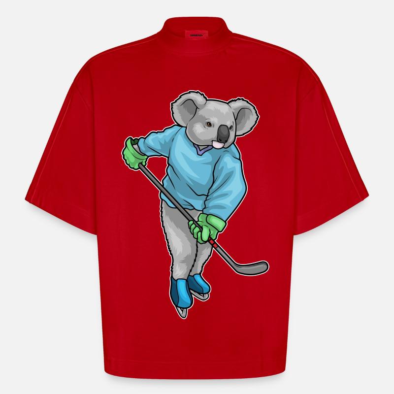 Koala Eishockey Eishockeyschläger - Heavyweight Oversized Organic Boxy T-Shirt Made in EU - Rot