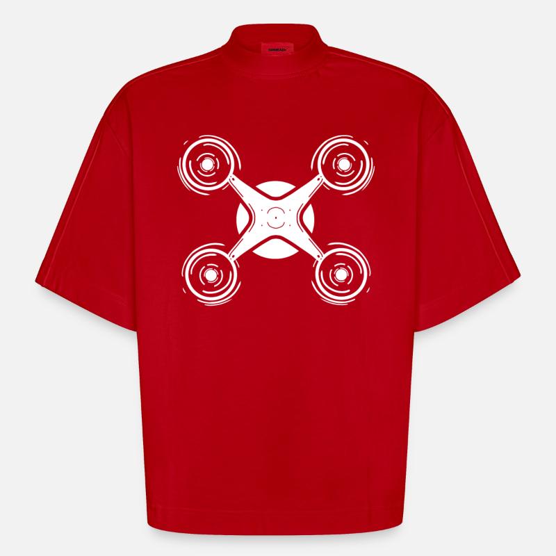 Drone Quadcopter Pilote drone - T-shirt bio épais oversize Boxy fabriqué en UE - rouge
