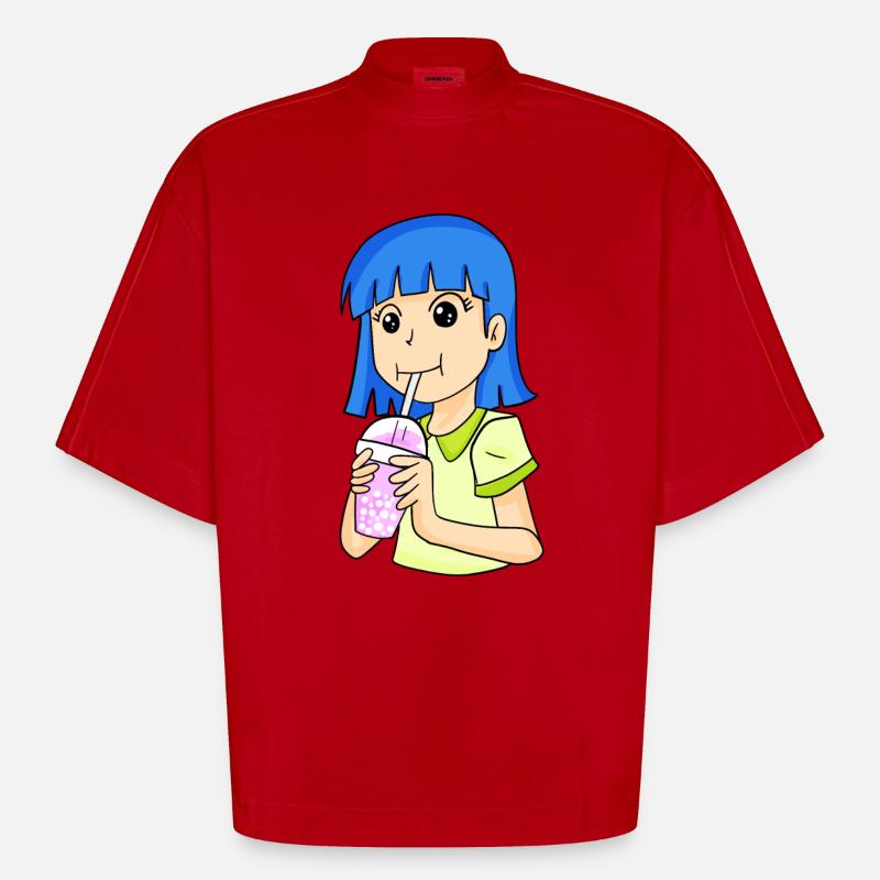 Anime Mädchen mit bubble tea - Heavyweight Oversized Organic Boxy T-Shirt Made in EU - Rot