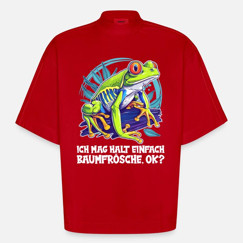 Tree Frog Baumfrösche Baumfrosch - Heavyweight Oversized Organic Boxy T-Shirt Made in EU - red