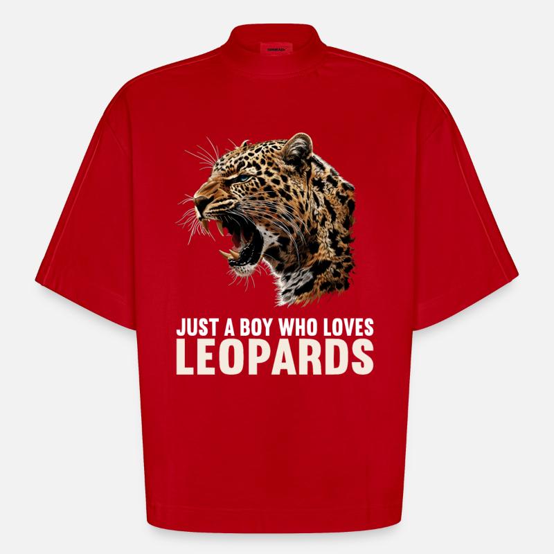 Léopard léopard - T-shirt bio épais oversize Boxy fabriqué en UE - rouge
