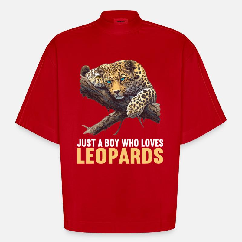 Léopard léopard - T-shirt bio épais oversize Boxy fabriqué en UE - rouge