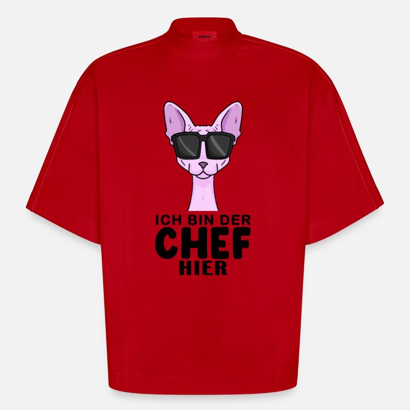 Katze Sphynx Cool Chef - Heavyweight Oversized Organic Boxy T-Shirt Made in EU - Rot