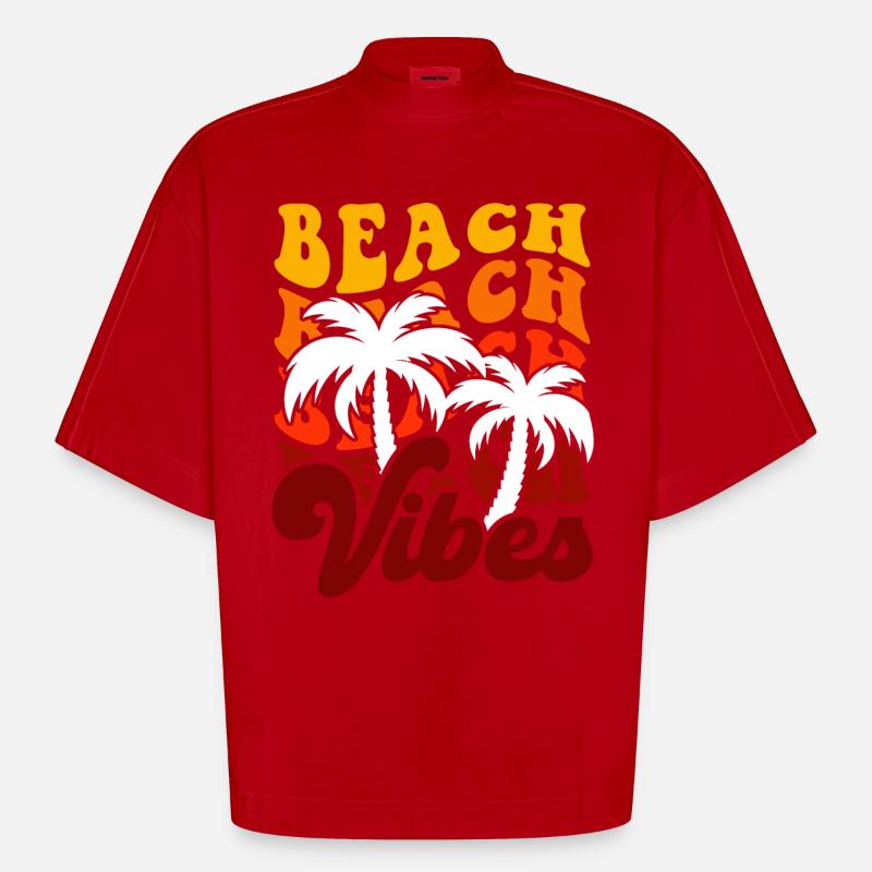 Vibrations de la plage - T-shirt bio épais oversize Boxy fabriqué en UE - rouge