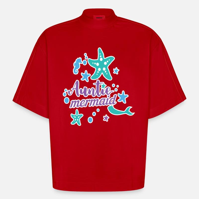 Auntie Mermaid - Heavyweight Oversized Organic Boxy T-Shirt Made in EU - red