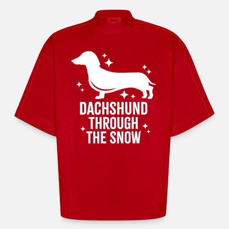 Dackel durch den Schnee - Heavyweight Oversized Organic Boxy T-Shirt Made in EU - Rot
