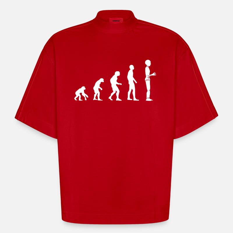 Robot Evolution - Heavyweight Oversized Organic Boxy T-Shirt Made in EU - red