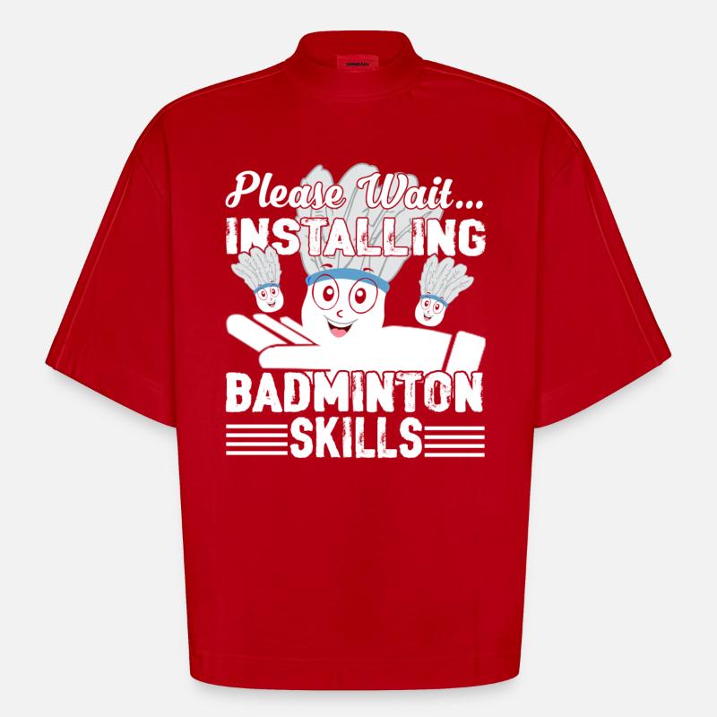 Please Wait Installing Badminton - Heavyweight Oversized Organic Boxy T-Shirt Made in EU - red
