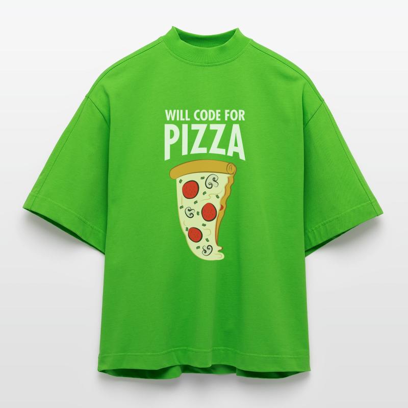 Will Code For Pizza - Funny Programmer Slogan Maglietta boxy ecologica oversize Heavyweight Made in UE