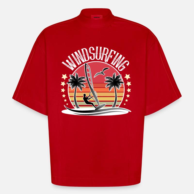Planche à voile Windsurf Windsurf - T-shirt bio épais oversize Boxy fabriqué en UE - rouge