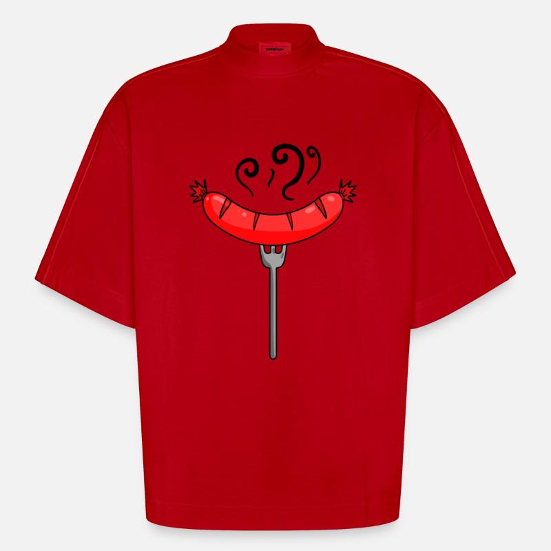 Wurst Currywurst Fleisch Bratwurst Grillwurst - Heavyweight Oversized Organic Boxy T-Shirt Made in EU - Rot