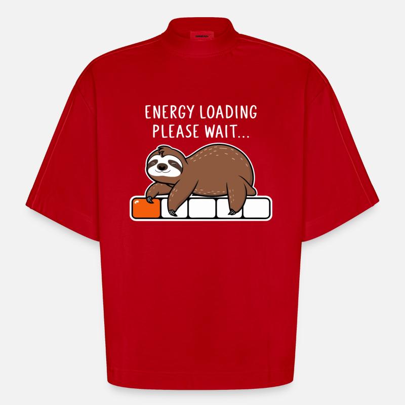 Faultier Energy Loading Please Wait - Heavyweight Oversized Organic Boxy T-Shirt Made in EU - Rot