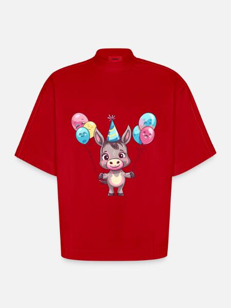 Âne Anniversaire Bébé - T-shirt bio épais oversize Boxy fabriqué en UE - rouge