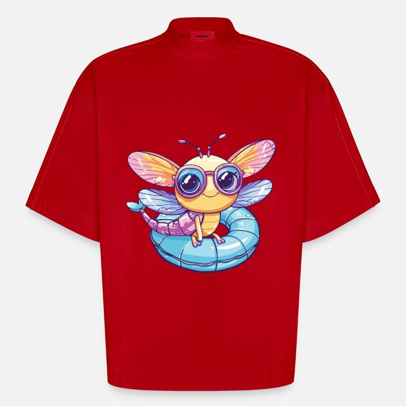 Libellule Bande Dessinée Cool - T-shirt bio épais oversize Boxy fabriqué en UE - rouge