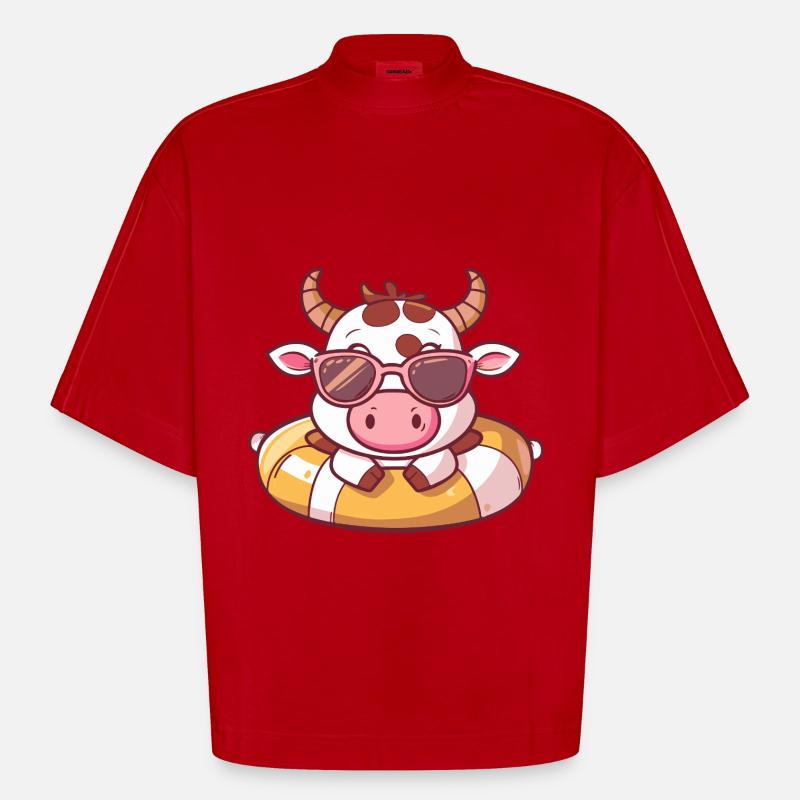 Kuh Comic Cool - Heavyweight Oversized Organic Boxy T-Shirt Made in EU - Rot