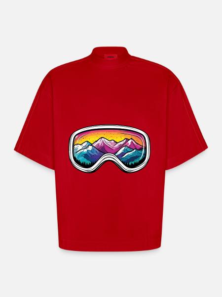 Ski Goggles Mountains Slope - Heavyweight Oversized Organic Boxy T-Shirt Made in EU - red