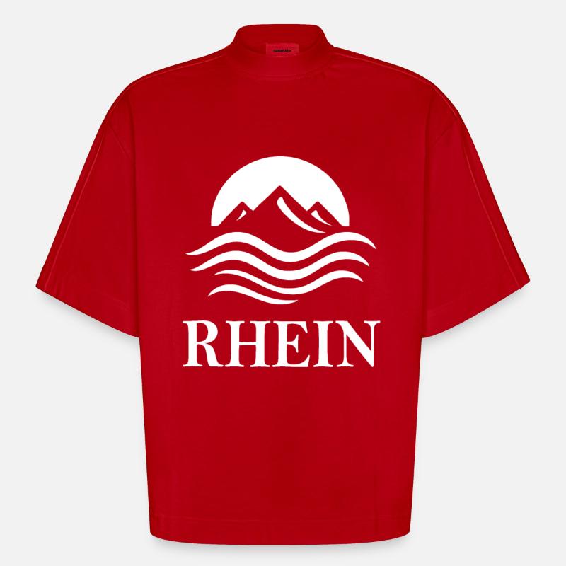 Rhin – Conception fluviale majestueuse - T-shirt bio épais oversize Boxy fabriqué en UE - rouge