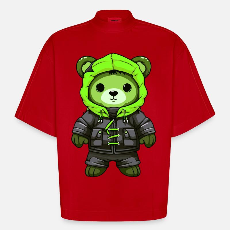 Bär Winter Comic - Heavyweight Oversized Organic Boxy T-Shirt Made in EU - Rot
