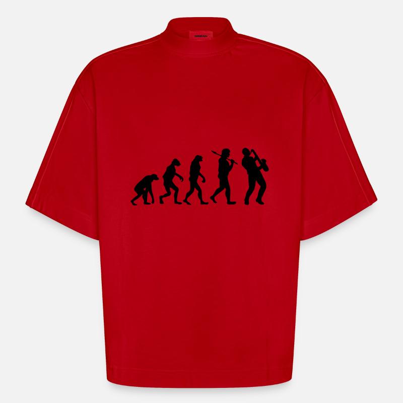 Evolution Saxophon Musik Geschenk Saxophonist - Heavyweight Oversized Organic Boxy T-Shirt Made in EU - Rot