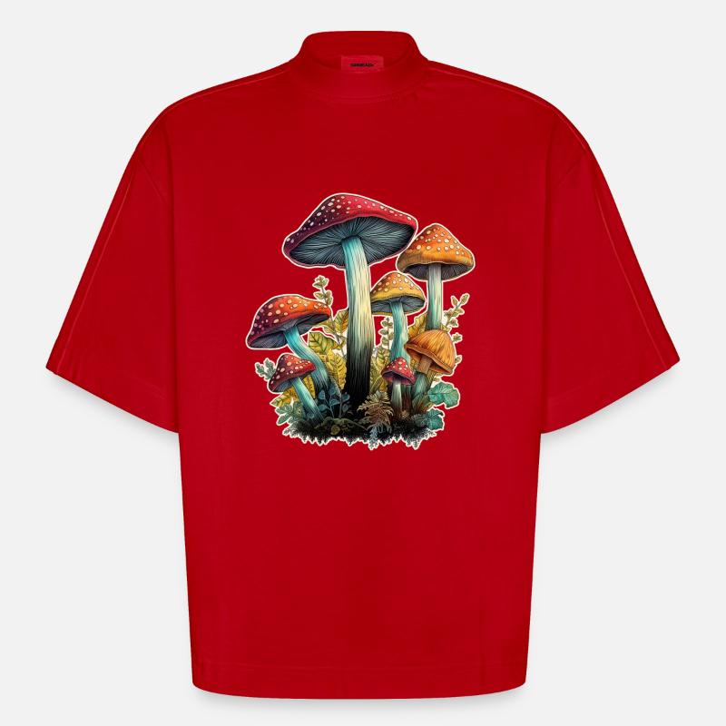 Champignons Crapaud Tabourets - T-shirt bio épais oversize Boxy fabriqué en UE - rouge