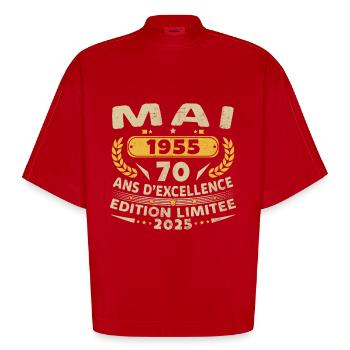 70 Jahre Vintage Mai 1955 Geburtstagsgeschenk - Heavyweight Oversized Organic Boxy T-Shirt Made in EU - Rot - Vorne