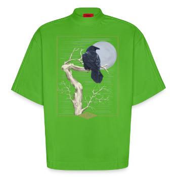 Handmade Raven 'The Raven' Mystic Tarot - Heavyweight Oversized Organic Boxy T-Shirt Made in EU - Apple Neon - Front