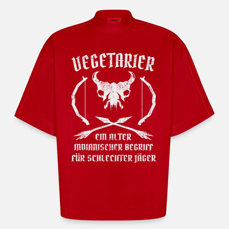 Vegetarier = Schlechter Jäger - Heavyweight Oversized Organic Boxy T-Shirt Made in EU - Rot