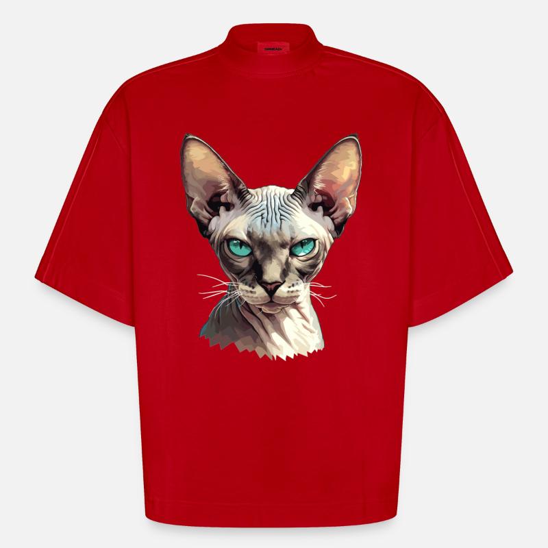 Chaton Sphynx Chat Sphynx - T-shirt bio épais oversize Boxy fabriqué en UE - rouge