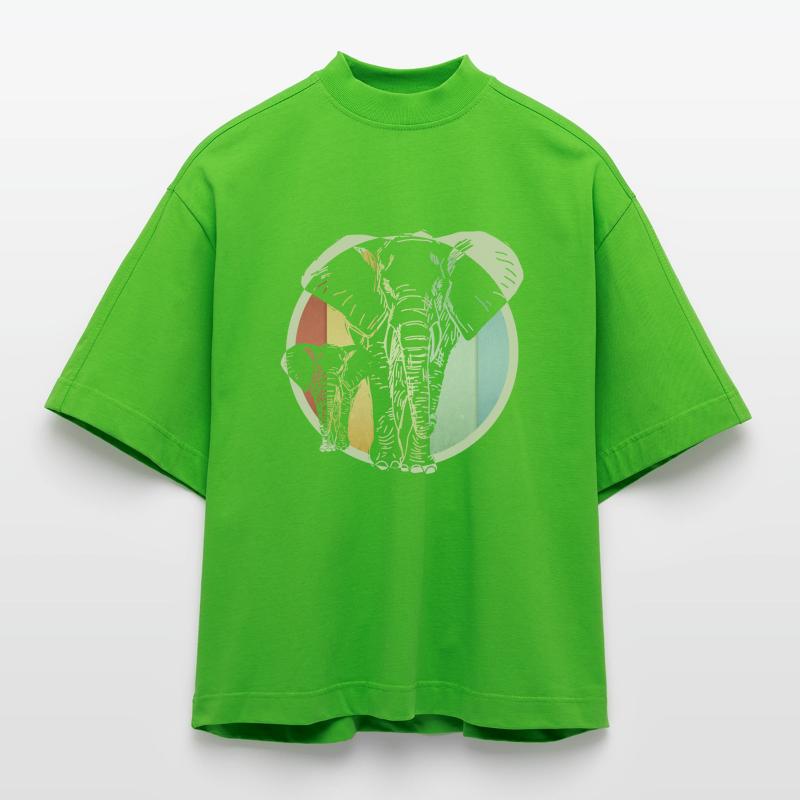 Bunter retro Elefant Heavyweight Oversized Organic Boxy T-Shirt Made in EU