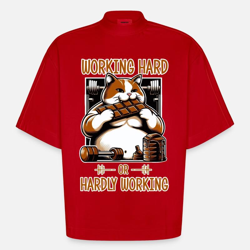Hart arbeiten oder kaum arbeiten? - Heavyweight Oversized Organic Boxy T-Shirt Made in EU - Rot