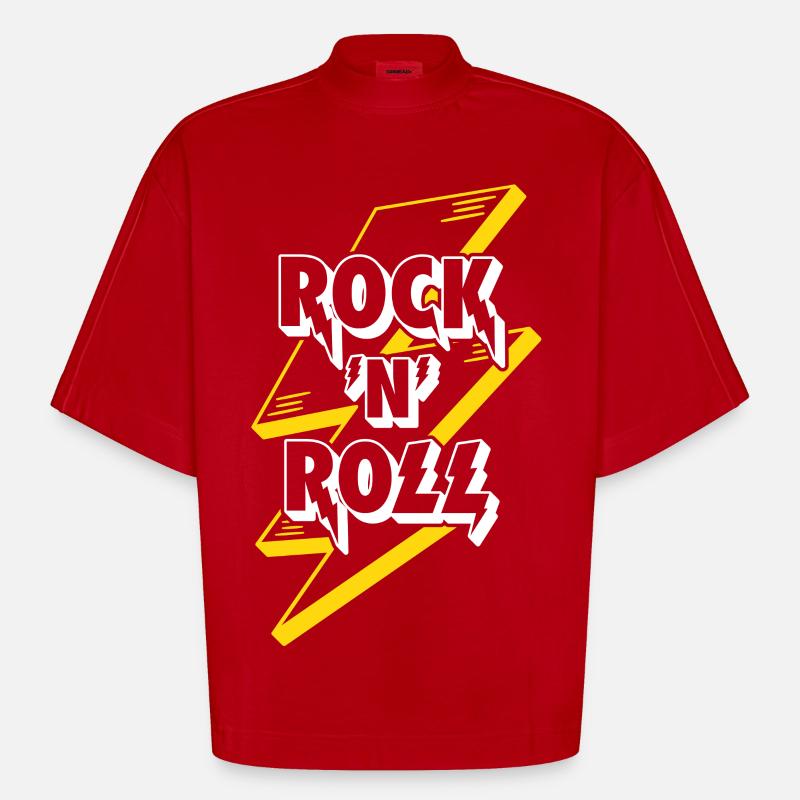 Logo texte rock’n’roll avec éclair - T-shirt bio épais oversize Boxy fabriqué en UE - rouge