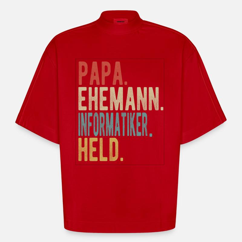 Informatiker Papa Ehemann Held - Heavyweight Oversized Organic Boxy T-Shirt Made in EU - Rot