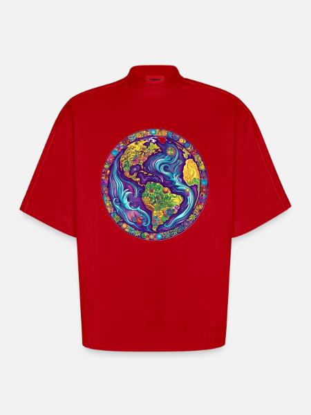Unser Planet Erde - Heavyweight Oversized Organic Boxy T-Shirt Made in EU - Rot