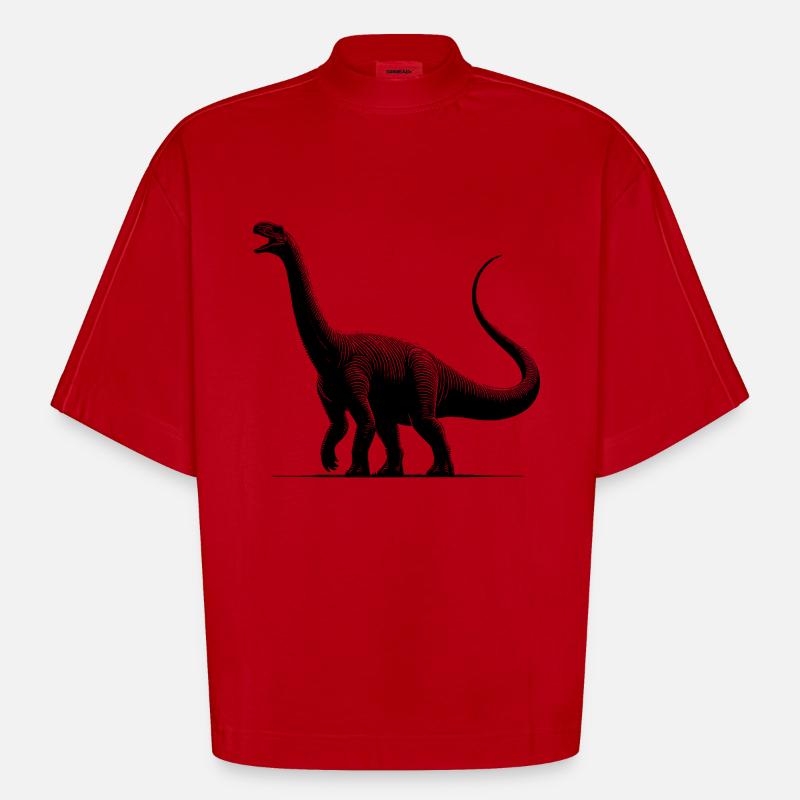 Dino géant Diplodocus dinosaure sauropode - T-shirt bio épais oversize Boxy fabriqué en UE - rouge