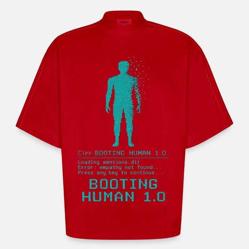 Booting Human 1.0 Empathy Error - Heavyweight Oversized Organic Boxy T-Shirt Made in EU - red